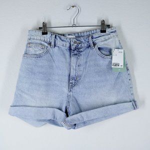 NWT H&M Womens Size 10 High Rise Acid Wash Denim Mom Shorts Cuffed Rolled